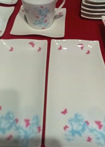 Beyaz Çiçek Desenli Porselen Kahve Fincanı ve Tabak Seti - Görsel 4