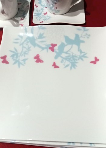 Beyaz Çiçek Desenli Porselen Kahve Fincanı ve Tabak Seti - Görsel 3