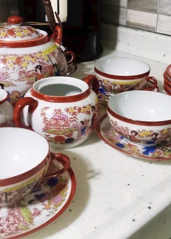 Renkli Kırmızı Desenli Çay Seti - Görsel 5