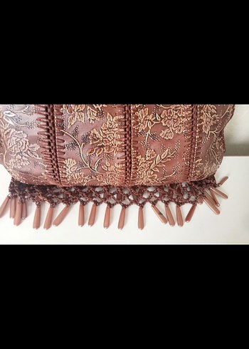 Kahverengi Nakışlı Püsküllü Deri Bohem Çanta - Görsel 3