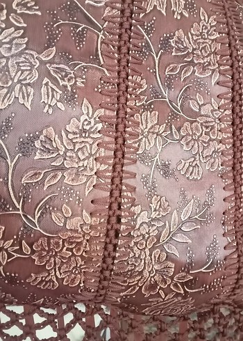 Kahverengi Nakışlı Püsküllü Deri Bohem Çanta - Görsel 7