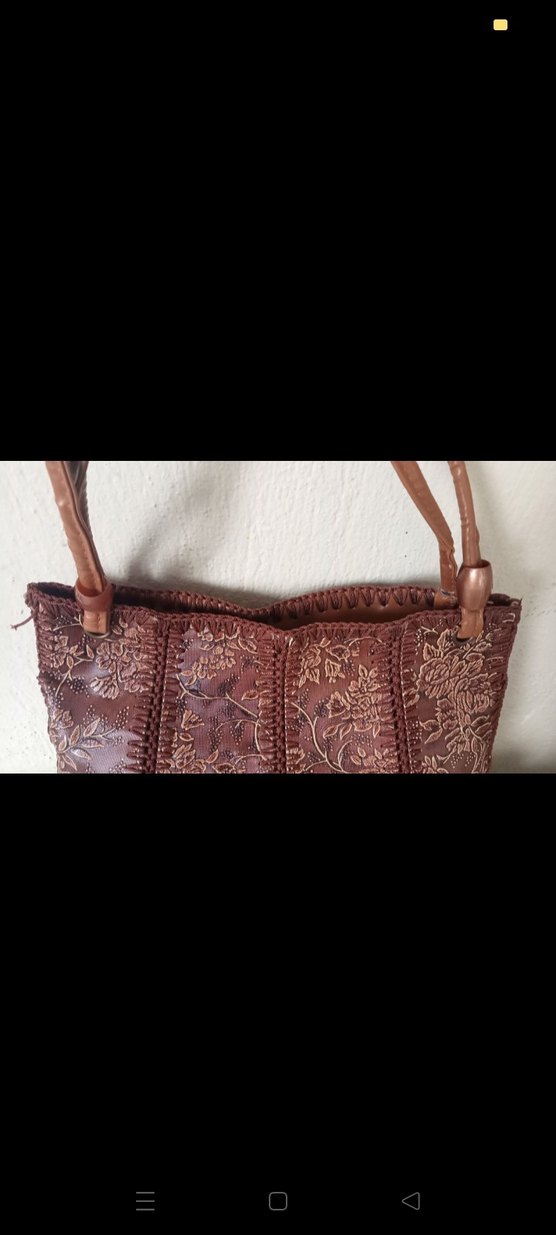 Kahverengi Nakışlı Püsküllü Deri Bohem Çanta - Görsel 2