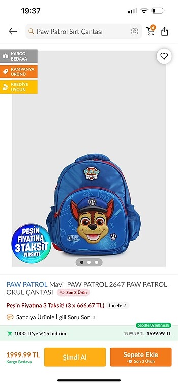 Paw Patrol Paw Patrol Sırt Çantası