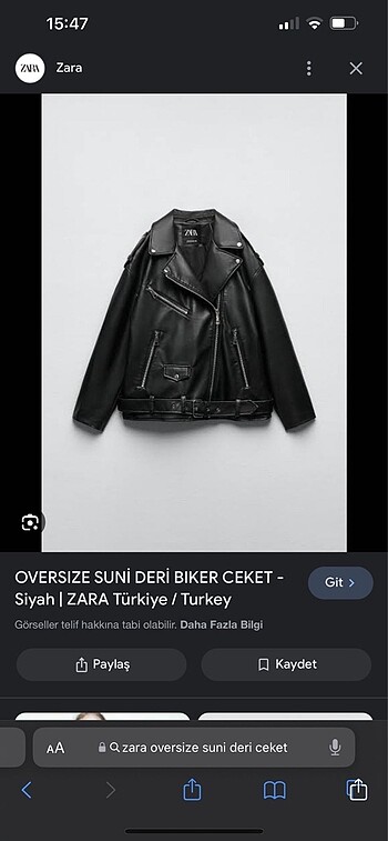 Zara deri oversize biker ceket