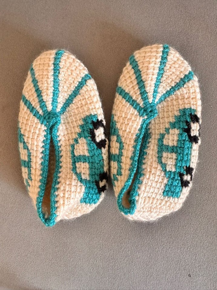 Nakışlı Turkuaz Örgü cocuk Patik - Görsel 3