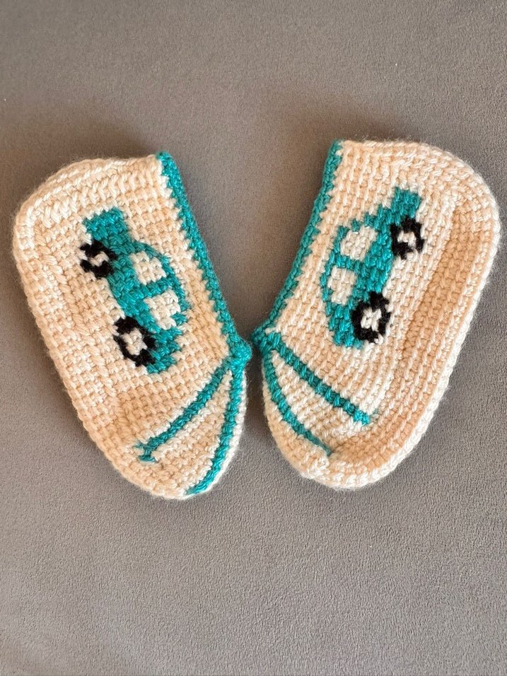 Nakışlı Turkuaz Örgü cocuk Patik - Görsel 2