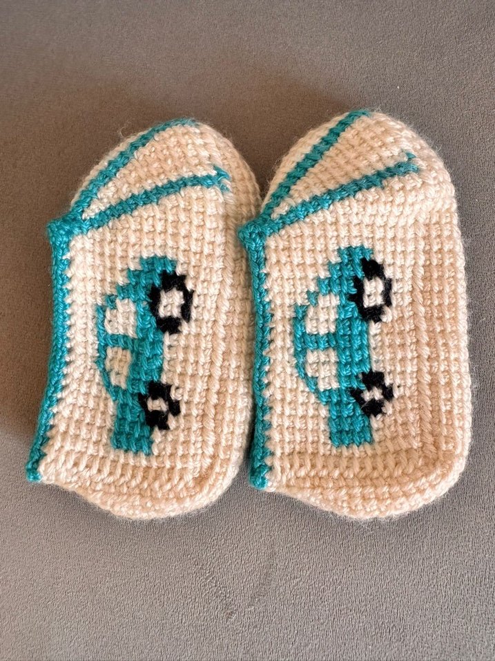 Nakışlı Turkuaz Örgü cocuk Patik - Görsel 4
