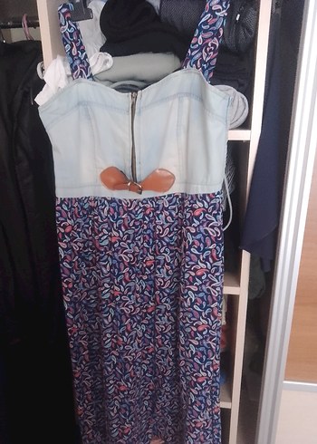 Kadın Denim Üstlü Bohem Mini Elbise - Görsel 2