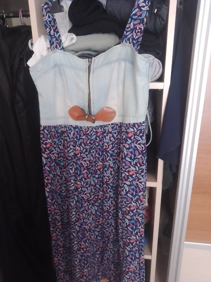 Kadın Denim Üstlü Bohem Mini Elbise - Görsel 2