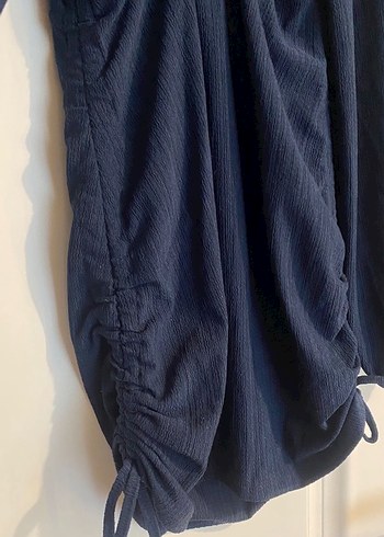 Lacivert Drapeli V-Yaka elbise - Görsel 3