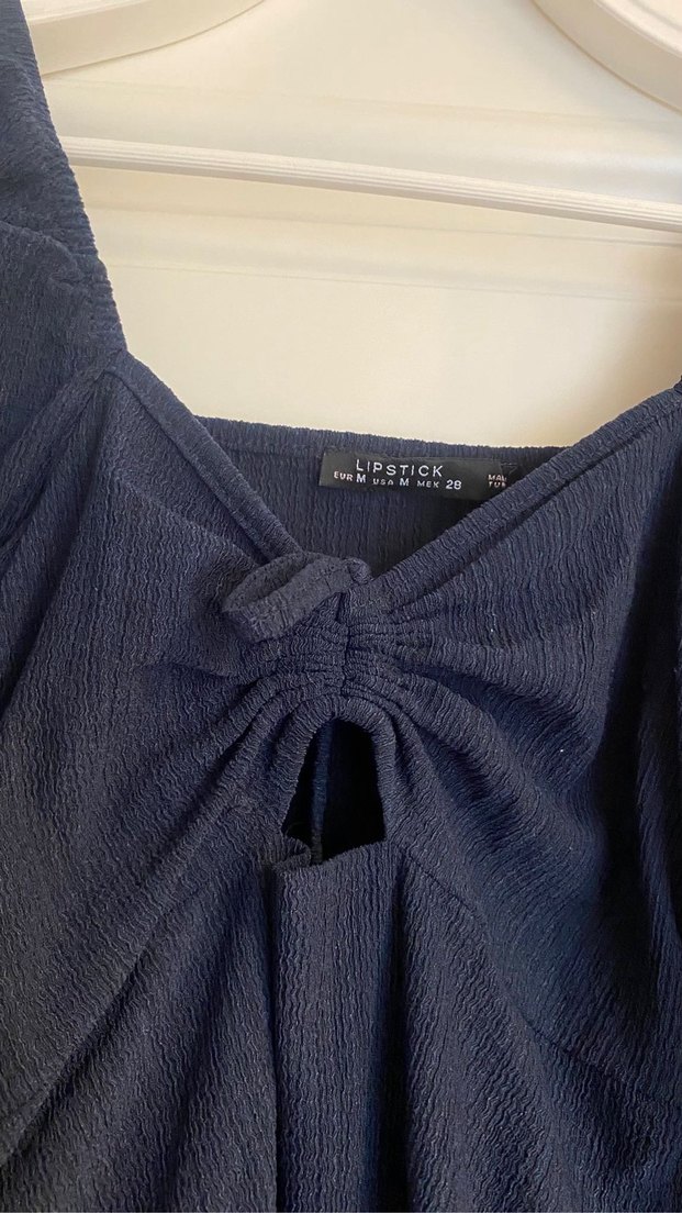 Lacivert Drapeli V-Yaka elbise - Görsel 4