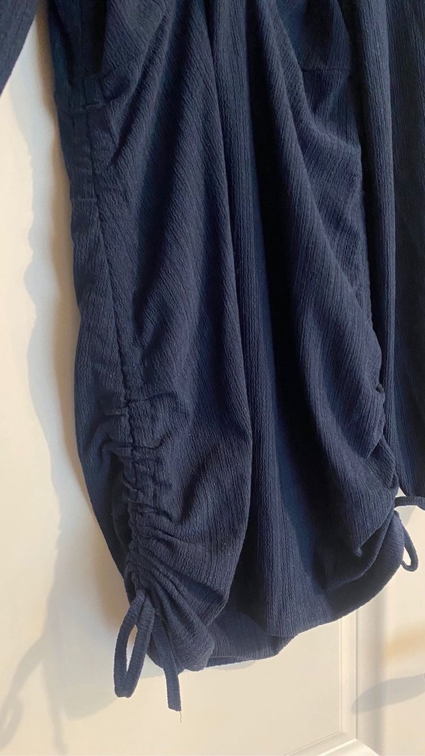 Lacivert Drapeli V-Yaka elbise - Görsel 3