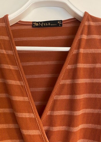 Düğmeli V Yaka pudra Kadın Bluz - Görsel 3