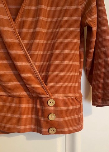 Düğmeli V Yaka pudra Kadın Bluz - Görsel 2