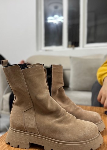 Bej Süet Platform Topuklu Kadın Bot - Görsel 2