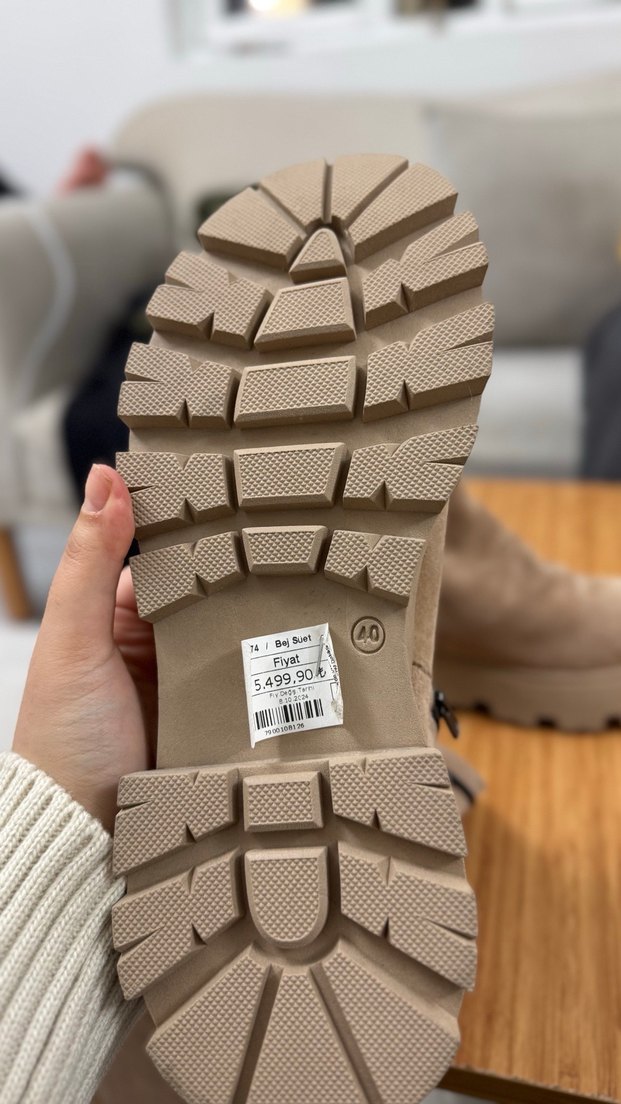 Bej Süet Platform Topuklu Kadın Bot - Görsel 4