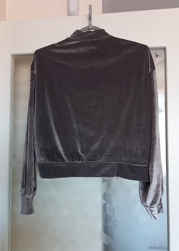 Diğer Düğmeli Yüksek Yakalı Gri Gotik Bluz