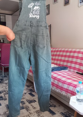 Gri Batik Desenli Kadın Denim Tulum