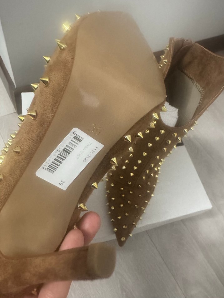 Kahverengi Süet Yüksek Topuklu Çivili Bot - Görsel 4