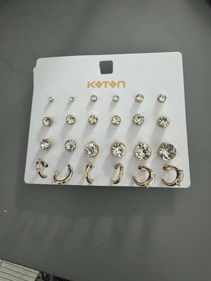 Altın Renkli Mini Taşlı Küpe Seti - Görsel 2