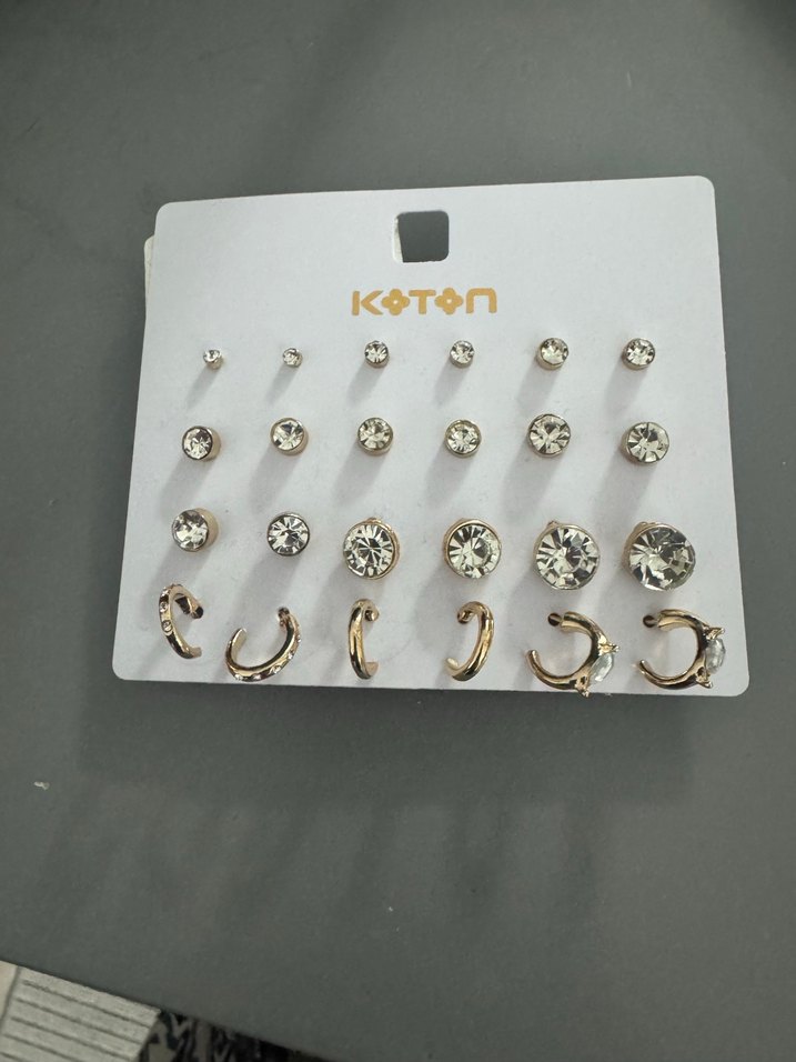 Altın Renkli Mini Taşlı Küpe Seti - Görsel 3