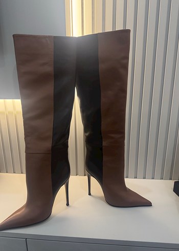 Kahverengi Çizgili Dizüstü Deri Çizme - Görsel 2