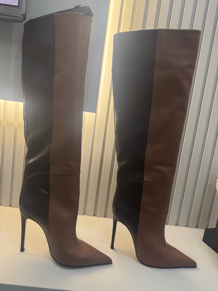 Kahverengi Çizgili Dizüstü Deri Çizme - Görsel 4