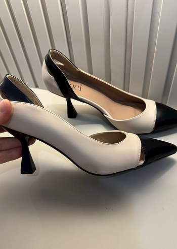 Beyaz Siyah Topuklu Kadın Stiletto - Görsel 7
