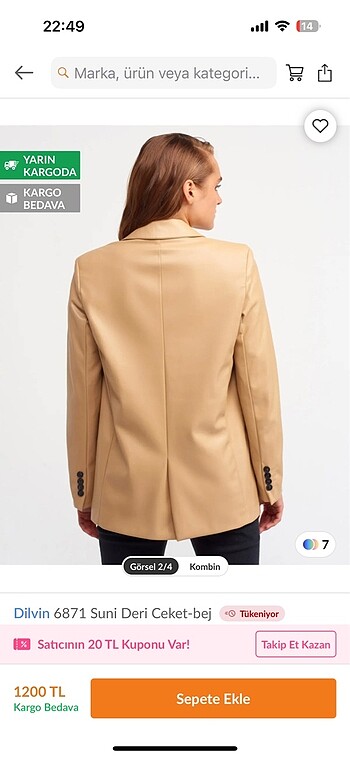 Dilvin Dilvin bej deri blazer