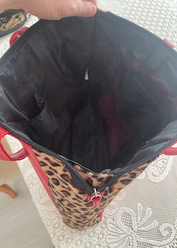 Diğer Leopar Desenli Kırmızı Deri Kadın Çanta