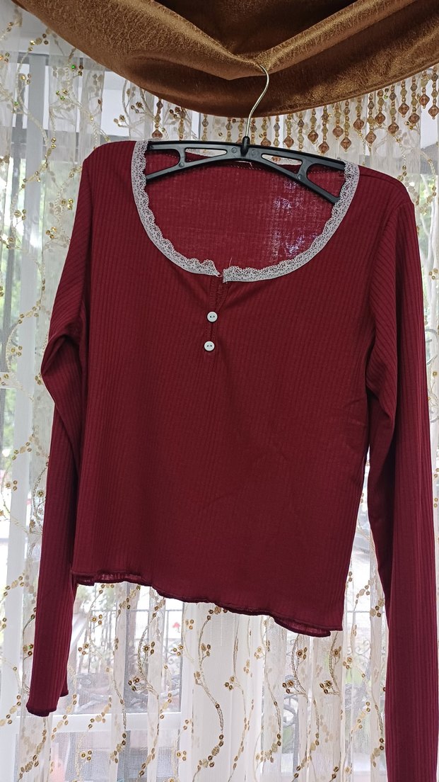 Bordo Kadın Uzun Kollu Rahat Pijama Takımı - Görsel 3