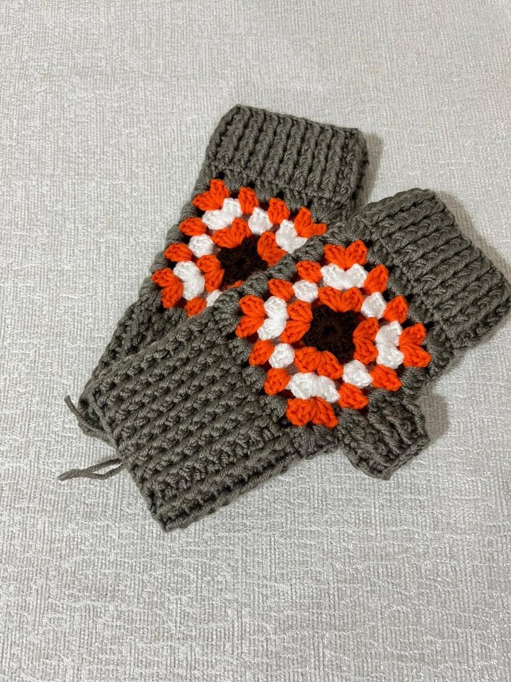 Gri Bohem Örgü Kadın Eldiveni - Görsel 2