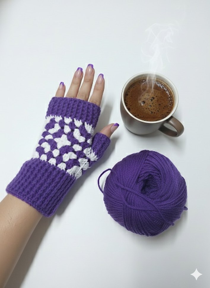 Mor Örgü Bohem Parmaksız Eldiven - Görsel 2