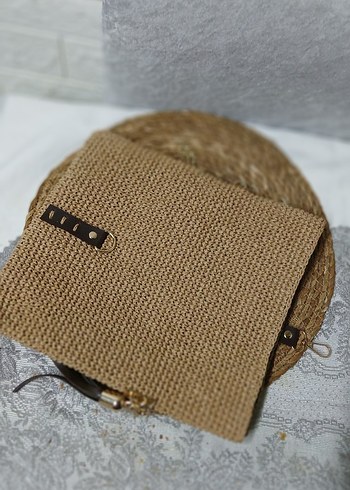 Bej Örgü Kadın Şapka ve çanta - Görsel 2