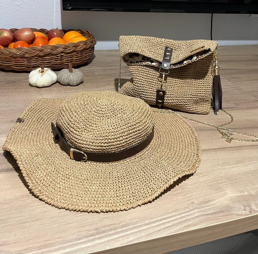 Bej Örgü Kadın Şapka ve çanta - Görsel 4