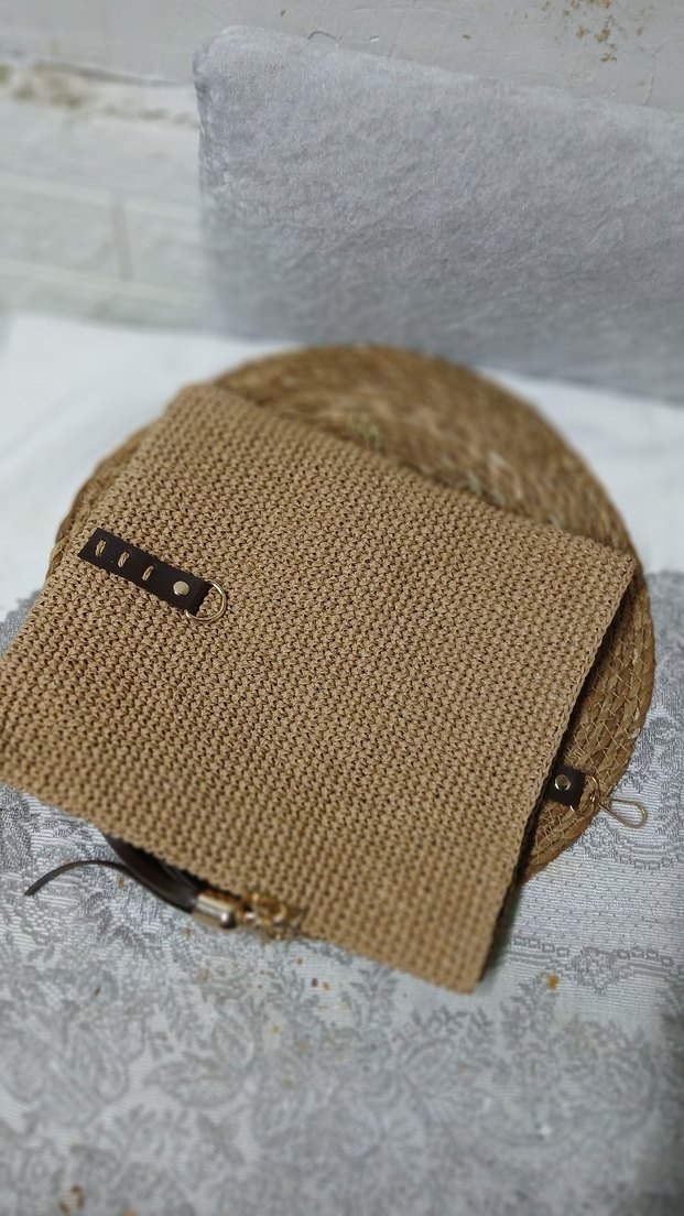 Bej Örgü Kadın Şapka ve çanta - Görsel 2