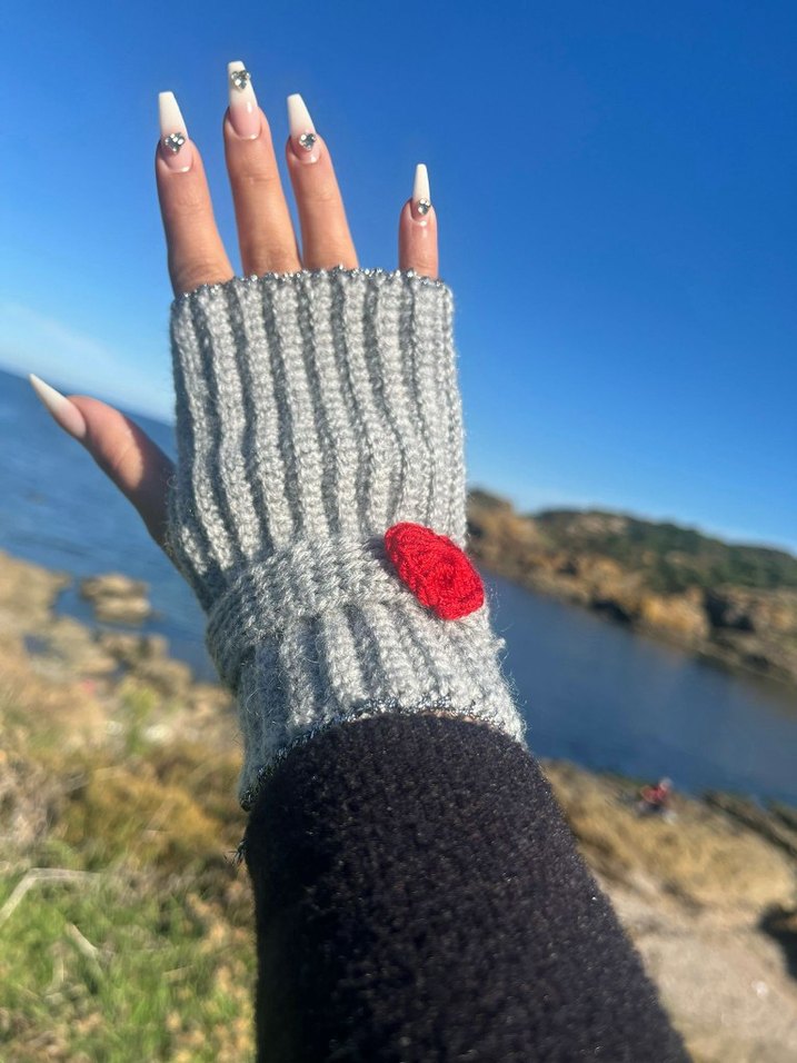 Gri Örgü Bohem Kadın Eldiveni - Görsel 2