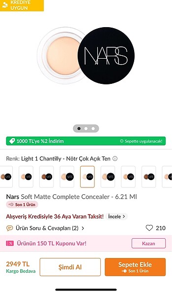  Beden Nars kapatıcı