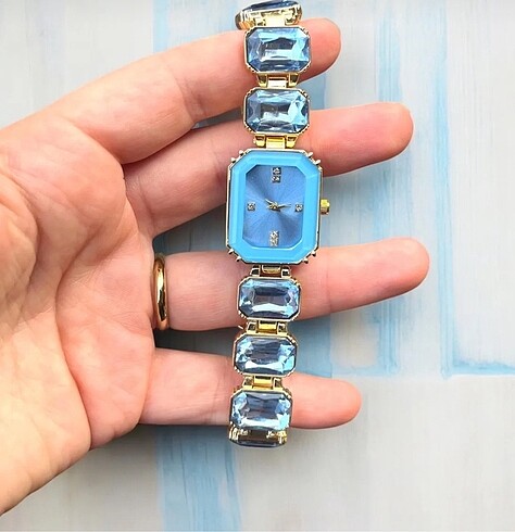 swarovski Swarovski Sekizgen Kesim Bileklik Saat Mavi, Paslanmaz Çelik