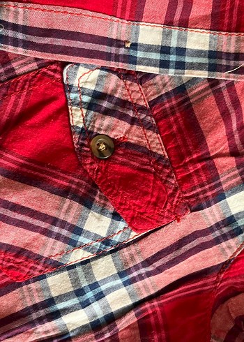 Kırmızı Kareli Kısa Kollu Kadın Gömlek - Görsel 3