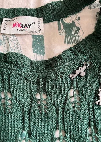 Yeşil Nakışlı Bohem Triko Kazak - Görsel 2