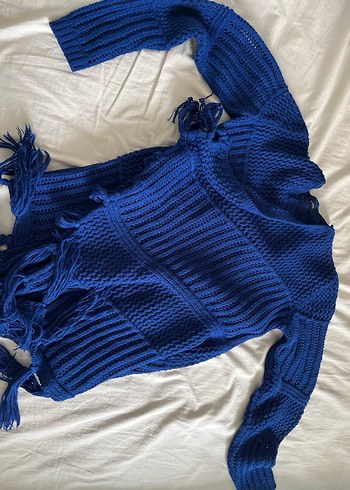 Bohem Tarz Lacivert Örgü Kadın Kazak - Görsel 2