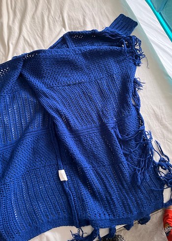 Bohem Tarz Lacivert Örgü Kadın Kazak - Görsel 4