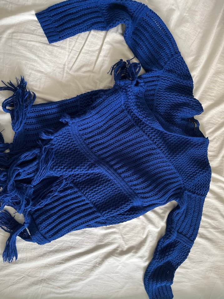 Bohem Tarz Lacivert Örgü Kadın Kazak - Görsel 2