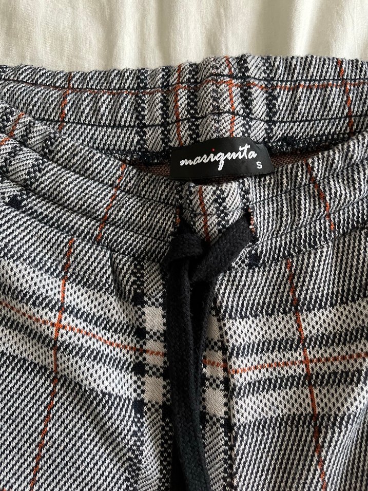 Kadın Gri Kareli Bol Kesim Kumaş Pantolon - Görsel 3