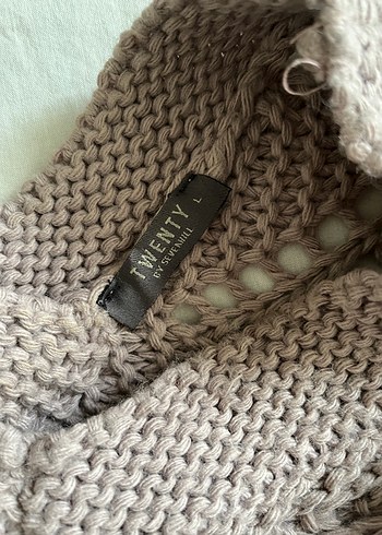 Bohem V Yaka Gri Örgü Kadın Kazak - Görsel 2