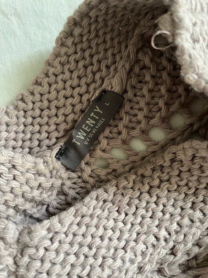 Bohem V Yaka Gri Örgü Kadın Kazak - Görsel 2