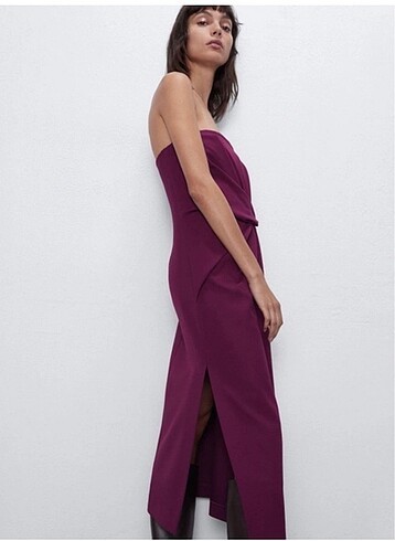 Zara Zara Straplez Midi Elbise