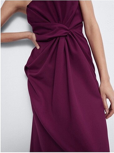 s Beden bordo Renk Zara Straplez Midi Elbise