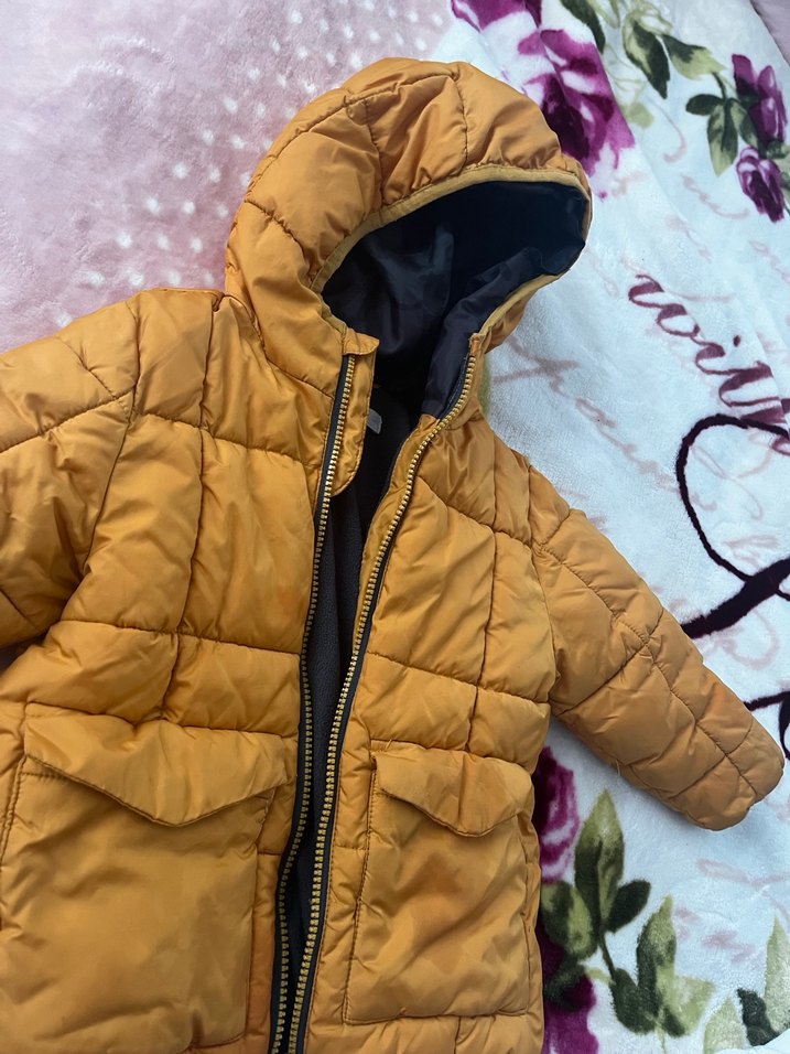 Orijinal Mango Kids Hardal Sarısı Şişme Mont - İçi Polar - Görsel 4